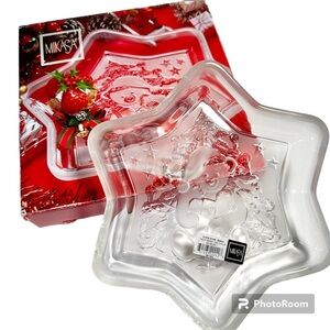 Vintage Mikasa Glass Christmas Star Teddy Sweet Dish Tray Made In Germany 9.25”